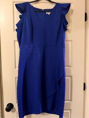 Vivid Blue Ruffle Sleeve Midi Dress